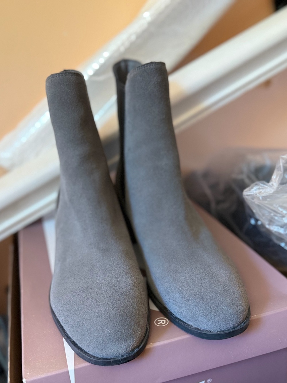 Calvin Klein Tiana Gray Suede Ankle Booties